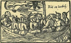 Narrenschiff-(1549)-stultifera-navis-viaje-al-pais-de-los-tontos-grabado-en-madera