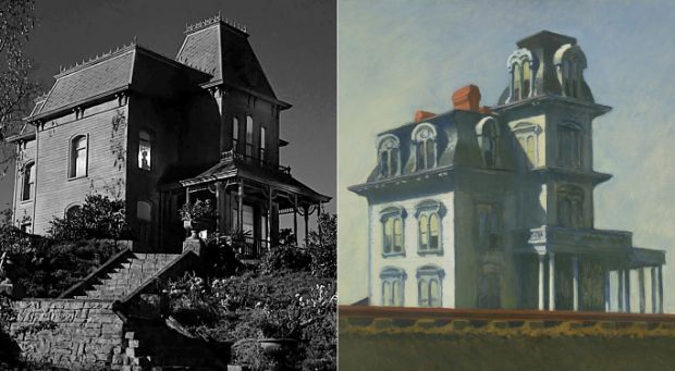 Casa junto a la vía del tren de Edward Hopper en Phsycho de Alfred Hitchcock